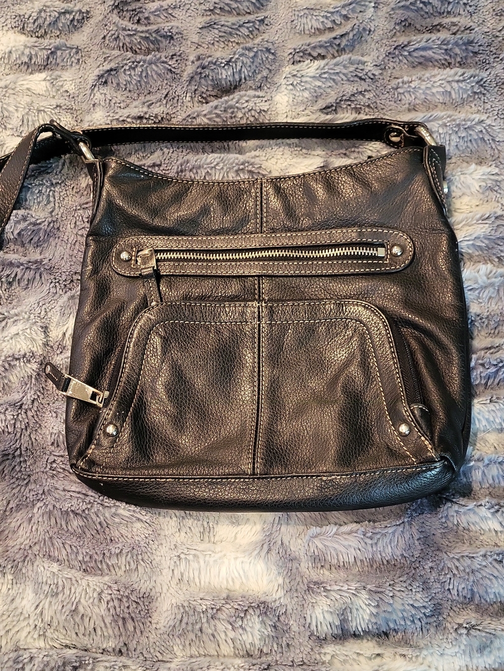 Tignanello Black Pebbled Leather Crossbody Bag